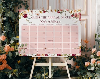 Guess the Baby Arrival Calendar Game Sign Baby in Bloom Baby Due Date Calendar Editable Wildflower Baby Arrival Calendar Sign Floral, BBS09