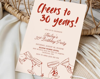 30. Geburtstags-Einladung bearbeitbar Prost auf 30 Jahre Geburtstags-Cocktail Geburtstags-Einladung Scribble-Cocktail-Einladung Handgezeichneter Geburtstag BA2