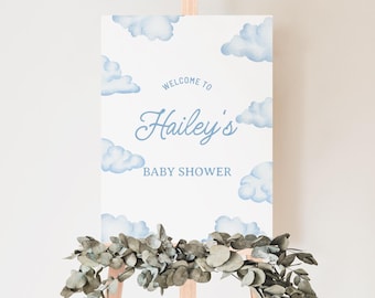 Editable Cloud 9 Welcome Sign Blue Cloud Nine Baby Shower Party Sign Clouds Baby Welcome Poster Boy On Cloud 9 Baby Party Theme Decor