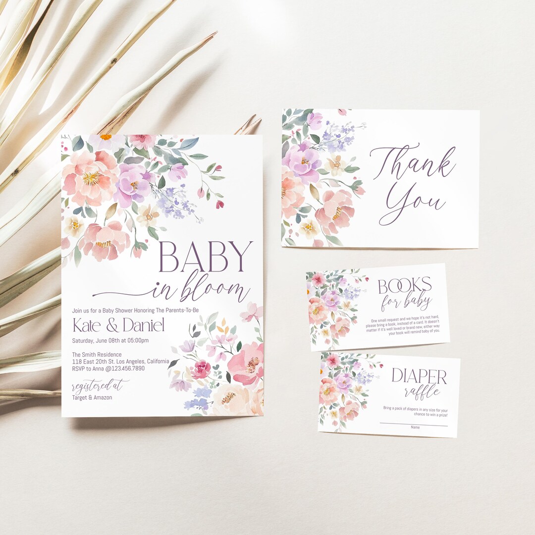 Spring Invitations Bloom Baby in Bloom Baby Shower Invitation Set, Editable Baby Bloom Shower ...