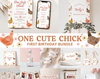 Huhn-Geburtstags-Bundle-Einladung, bearbeitbar 1. Geburtstag Huhn, Barnyard-Party-Dekor, ein niedlicher schicker Geburtstag, Huhn-Geburtstags-Thema, BD13