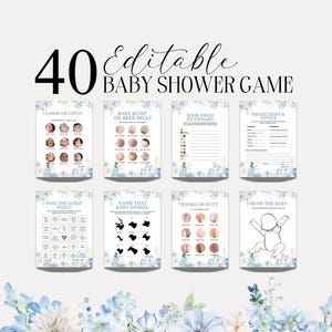 Blue Baby in Bloom Baby Shower Game Editable Baby Boy in Bloom Game Pack Sky Blue Boy Baby Shower Dusty Blue Floral Baby Game Set BS26