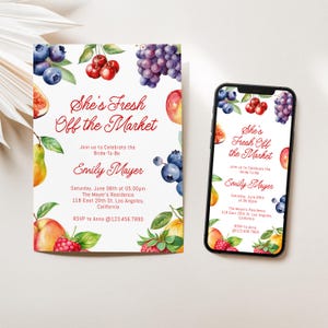Fresh Off The Market Bridal Shower Invitation, Editable Farmer&#39;s Market Bridal Shower Invite, She&#39;s Off The Market Bridal Brunch Invite, BS4