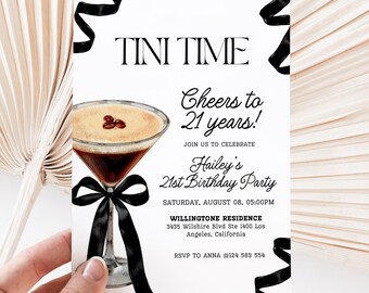 Espresso Martini Birthday Invitation Editable 21st Bow Martini Birthday Invite Cocktail Birthday Party Tini Bit Older Birthday Invite BA4