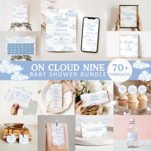 Cloud 9 Baby Shower Bundle Editable We&#39;re On Cloud Nine Baby Shower Set Blue Clouds Baby Party Pack Cloud 9 Boy Baby Shower Decoration