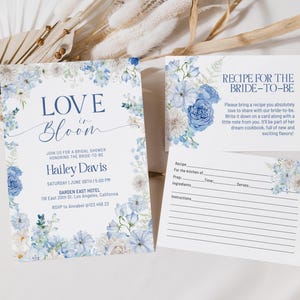 Love in Bloom Bridal Shower Invitation Set Editable Something Blue Before I Do Bridal Invite Dusty Blue Floral Bridal Brunch Invitation BC04