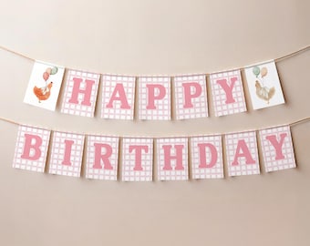 3-tlg. Bauernhof-Girlande Mit Hühnermotiv – Doppelseitige Party-Deko Für Kindergeburtstag, Babyparty & Bauernhof-Thema