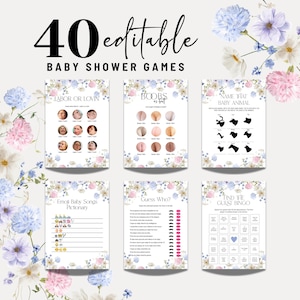 Baby Shower Game Bundle, Baby Boy in Bloom Games, Dusty Blue Floral Baby Shower Games, Blue Baby Shower Game Bundle Baby Shower Games, BBS07