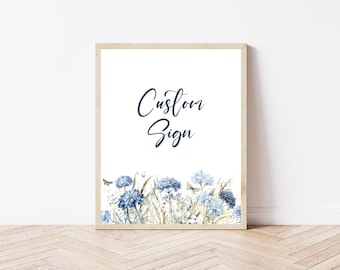Editable Dusty Blue Baby Shower Custom Sign, Floral Baby Shower Custom Sign, Blue Baby in Bloom Signs, Wildflower Baby Shower, BS03