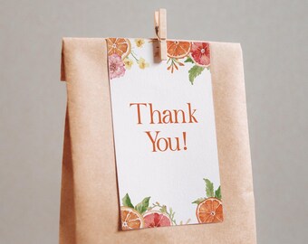 Citrus Thank You Tag, Editable Orange Baby Shower Thank You Tag, Floral Citrus Gift Tag, Summer Bright Citrus Baby Shower Favor Tag, BS25