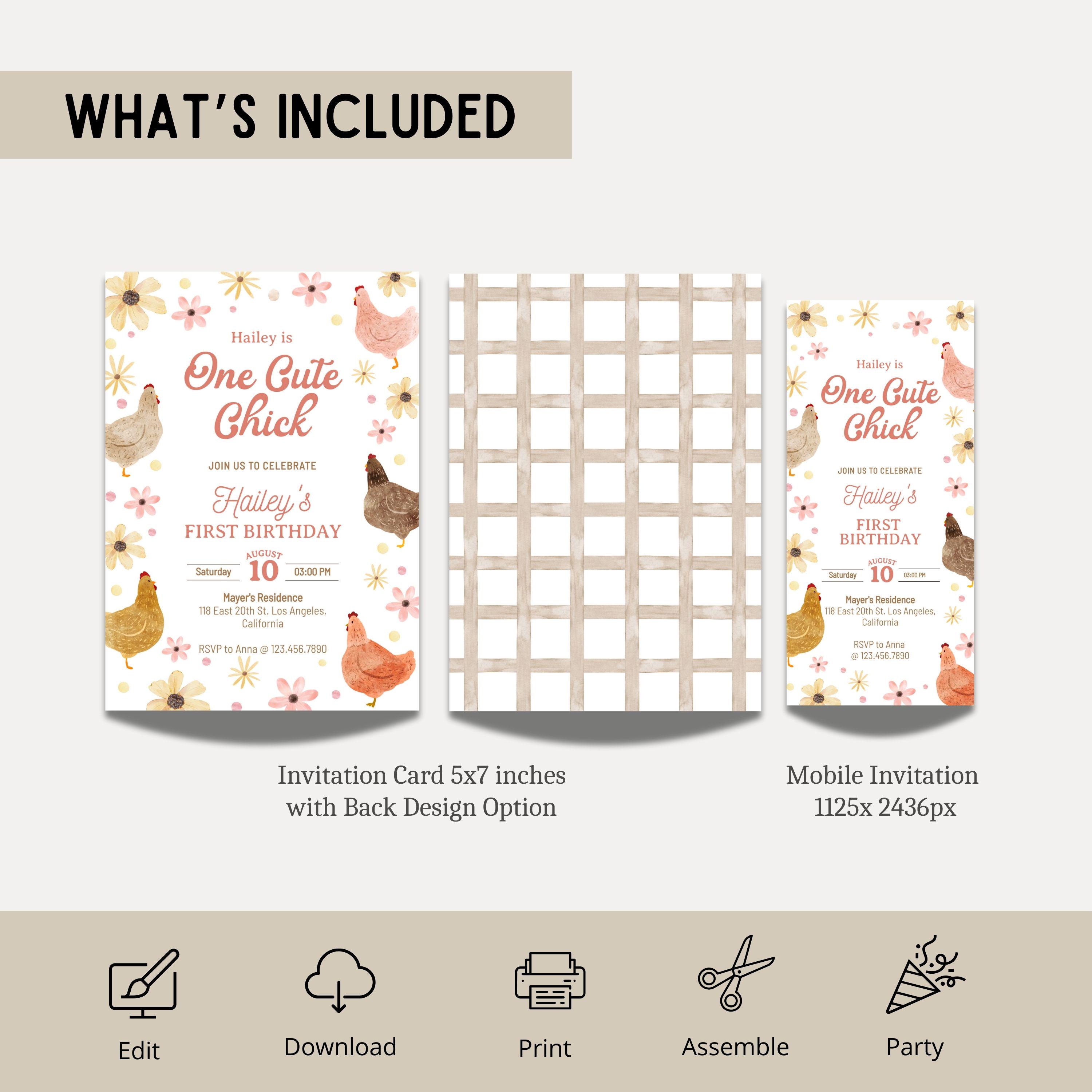 Editable Chicken Birthday Invitation, Chicken Birthday Theme Party ...