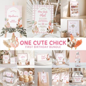 Chicken Birthday Bundle Invitation, Editable One Chick Birthday Chicken, Barnyard Party, 1st Chicken Birthday, Chicken Theme Decor BD10