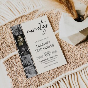Editable 90th birthday party invitation template with photos.