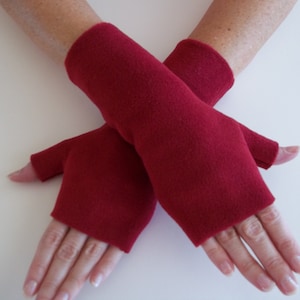 Maroon, Red Premium Luxe Fleece Fingerless Gloves image 1