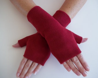 Maroon, Red Premium Luxe Fleece Fingerless Gloves