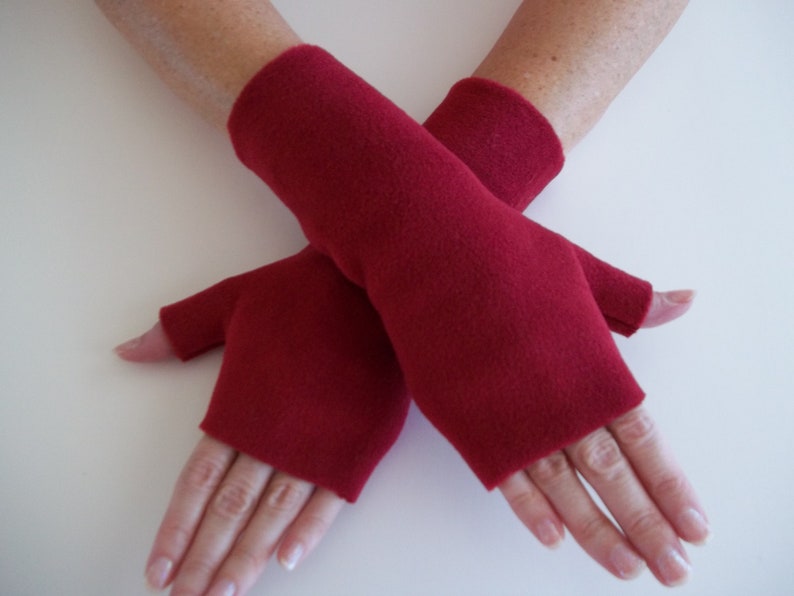 Maroon, Red Premium Luxe Fleece Fingerless Gloves image 1