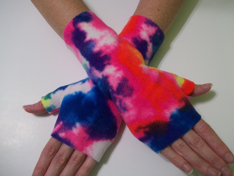 Plush Fleece Fingerless Gloves Tie Dye Blotch Neon Tie Dye Etsy