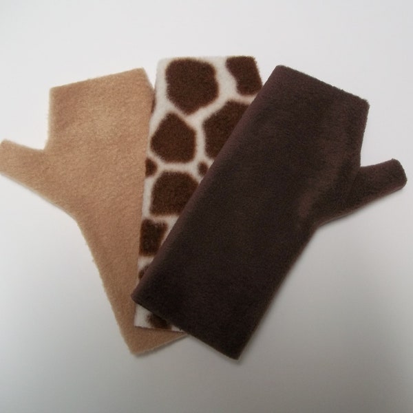 Kid's Fleece Fingerless Gloves, Arm Warmers, DeStash, 3 Pair, Giraffe, Brown and Tan