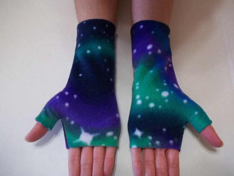 Fleece Fingerless Gloves Cosmic Galaxy - Etsy