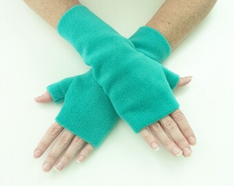 Teal Premium Luxe Fleece Fingerless Gloves