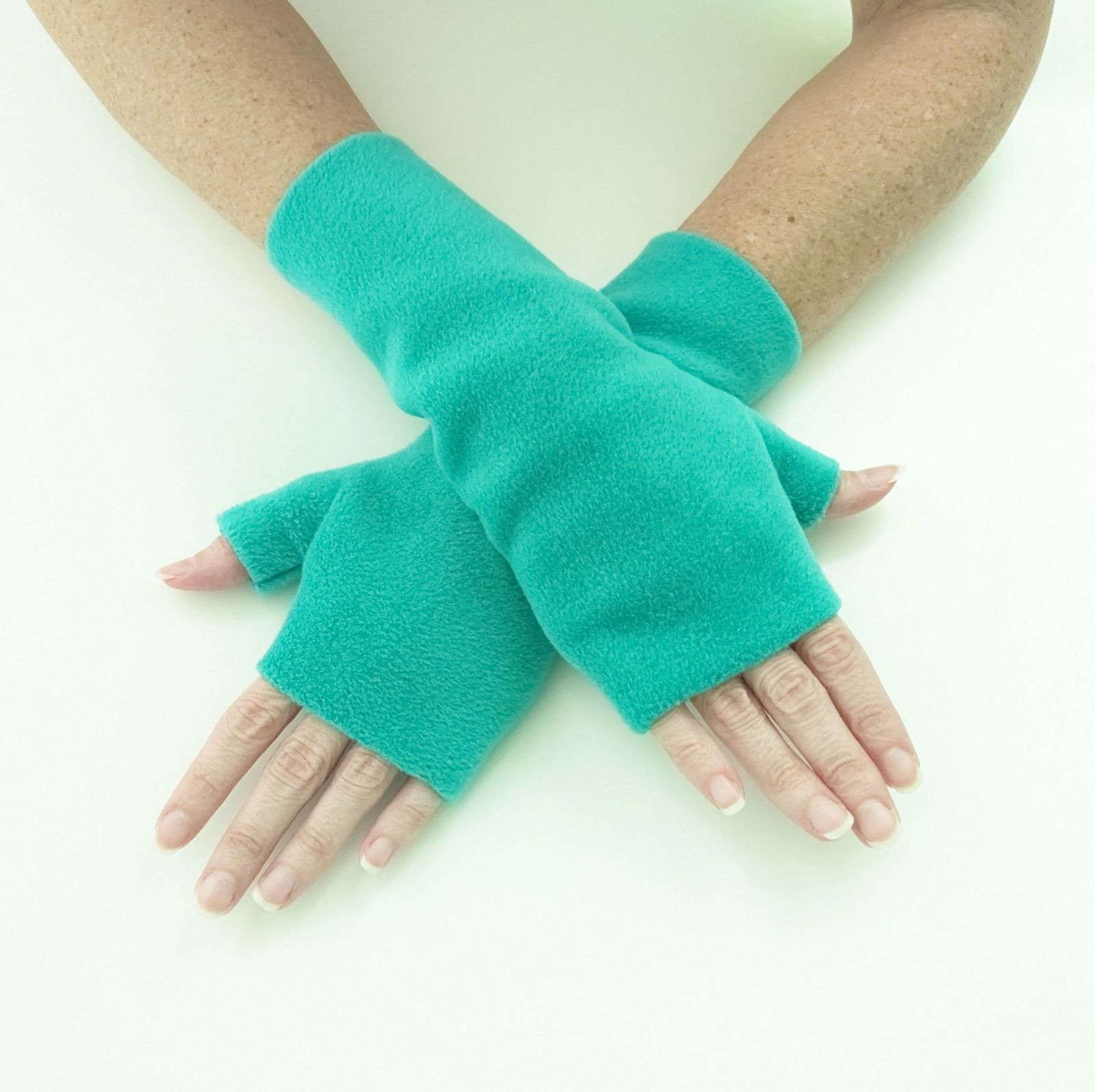 Teal Luxe Fleece Fingerless Gloves: Soft, Warm Brushed Fleece
