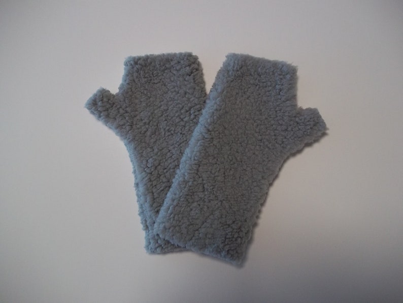 Sherpa Fingerless Gloves, Arm Warmers, Gray image 3