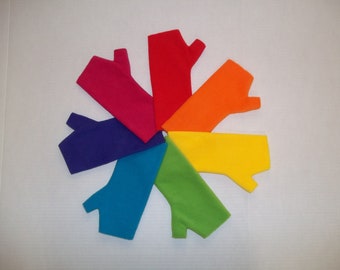 Fleece Fingerless Gloves, Arm Warmers, Texting Gloves, Solid Bright Colors, Red, Orange, Yellow, Green, Blue, Purple, Pink