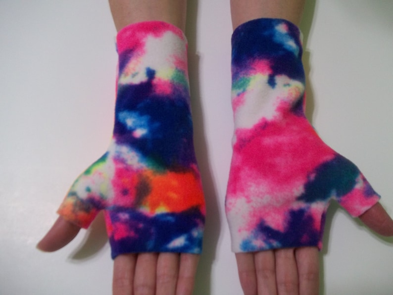 Plush Fleece Fingerless Gloves Tie Dye Blotch Neon Tie Dye Etsy
