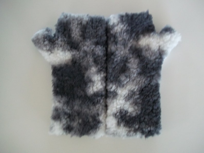 Sherpa Fingerless Gloves, Arm Warmers, Gray and White image 3