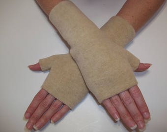 Tan, Beige Premium Luxe Fleece Fingerless Gloves