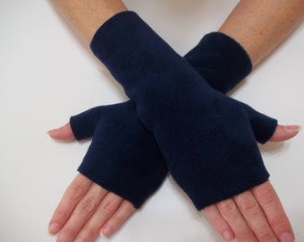 Navy Blue Premium Luxe Fleece Fingerless Gloves