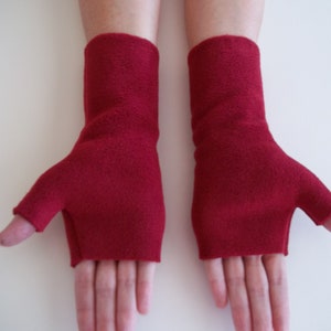 Maroon, Red Premium Luxe Fleece Fingerless Gloves image 2