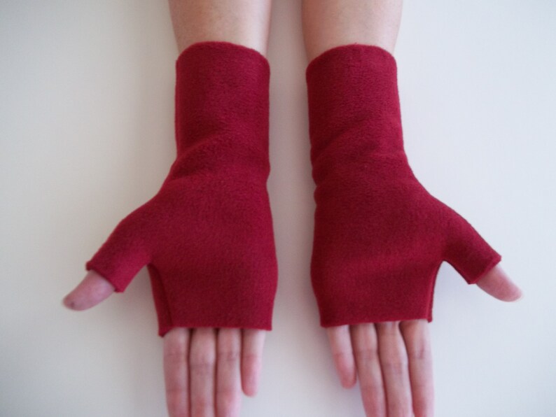 Maroon, Red Premium Luxe Fleece Fingerless Gloves image 2