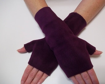 Purple, Eggplant Premium Luxe Fleece Fingerless Gloves