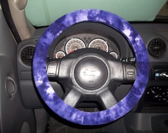 Plush Fleece Steering Wheel Cover, Royal Purple Tie Dye Blotch
