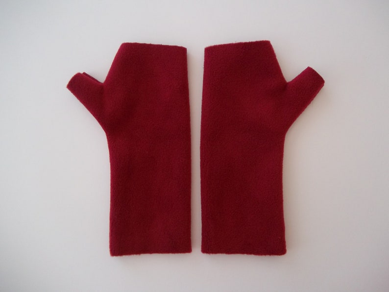 Maroon, Red Premium Luxe Fleece Fingerless Gloves image 4