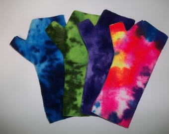 Plush Fleece Fingerless Gloves, Tie Dye Blotch, Neon Tie Dye, Blue Tie Dye, Green Tie Dye, Purple Tie Dye