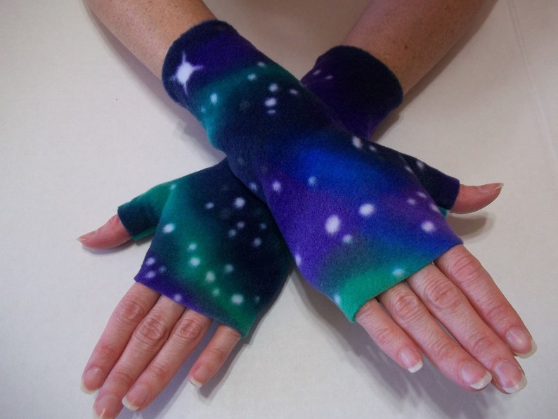 Fleece Fingerless Gloves Cosmic Galaxy - Etsy