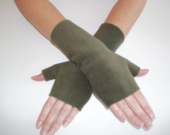 Army Green Premium Luxe Fleece Fingerless Gloves