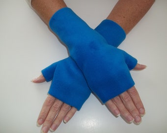 Blue Premium Luxe Fleece Fingerless Gloves