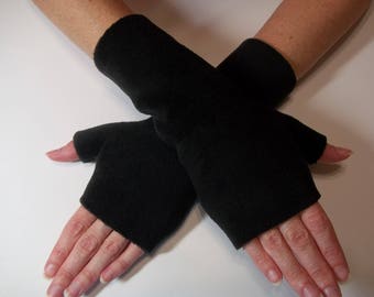 Black Premium Luxe Fleece Fingerless Gloves