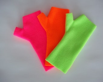 Plush Fleece Fingerless Gloves, Neon Pink, Neon Orange, Neon Green