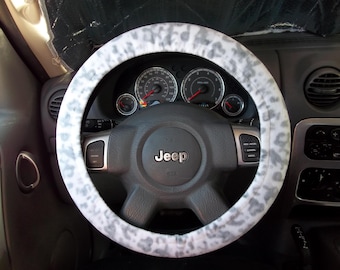 Fleece Steering Wheel Cover, Snow Leopard Print