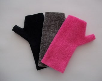 Kid's Fleece Fingerless Gloves, Arm Warmers, DeStash, 3 Pair, Pink, Heather Gray and Black