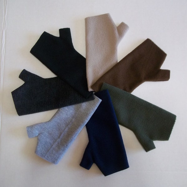 Fleece Fingerless Gloves, Arm Warmers, Texting Gloves, Solid Neutral Colors, Taupe, Brown, Green, Blue, Light Gray, Charcoal or Black.