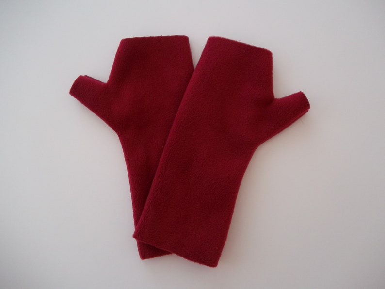 Maroon, Red Premium Luxe Fleece Fingerless Gloves image 3