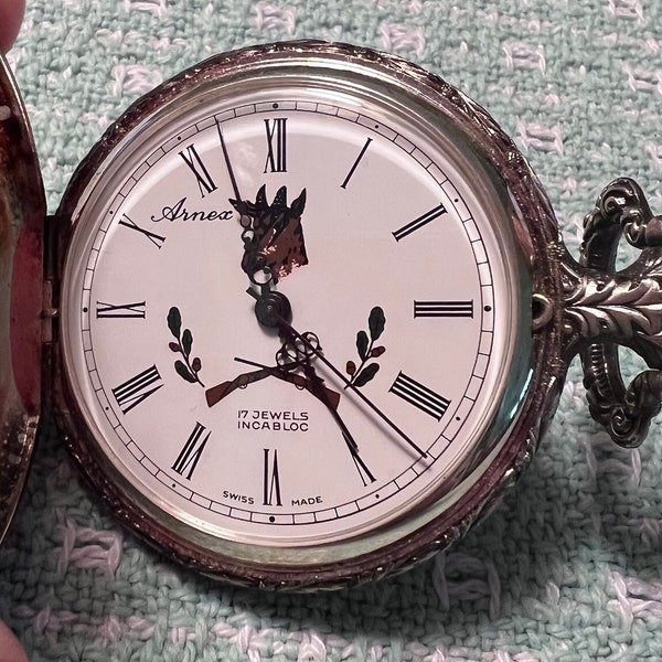 Arnex 17 Jewels Incabloc Swiss pocket watch with Elk Scene
