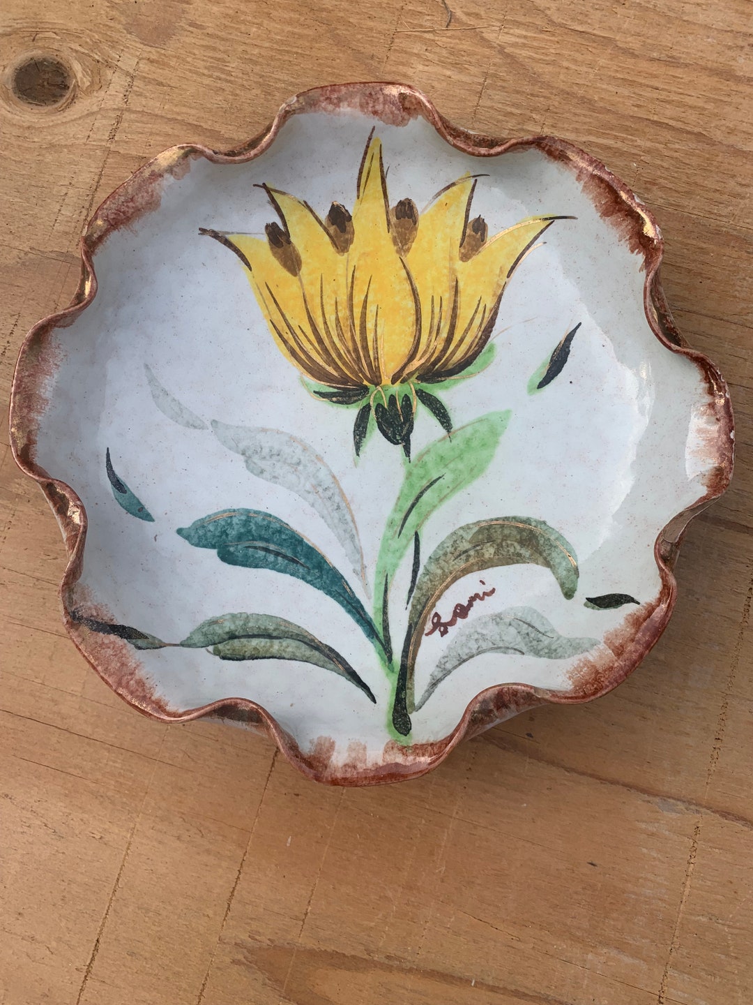 Italian Hand Painted Ruffled Edge Dish - Vintage - Etsy