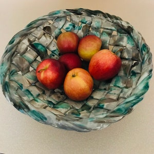 Large woven ceramic bowl-basket-kitchen decor -fruit bowl-bread warmer