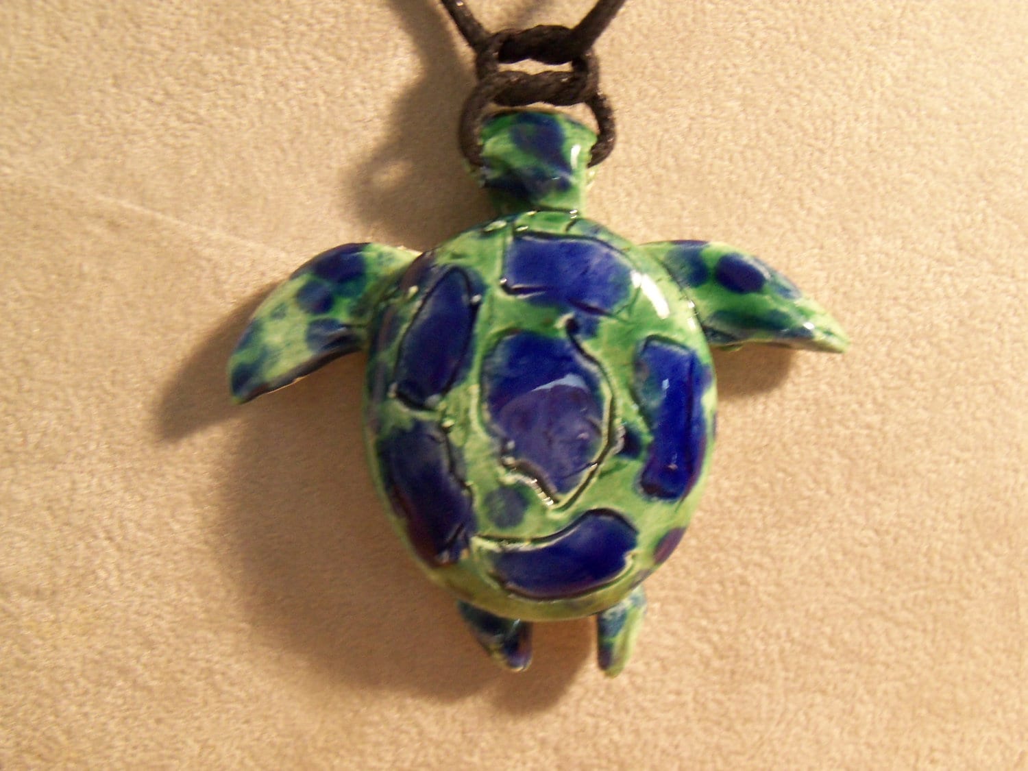 Sea Turtle Necklace-blue green-pendant-jewelry-pottery-colorful-great ...